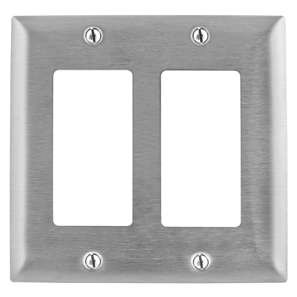 Hubbell Wiring Device-Kellems Wallplates and Boxes, Metallic Plates, 2- Gang, 2) GFCI Openings, 430 Stainless Steel SS262L - main
